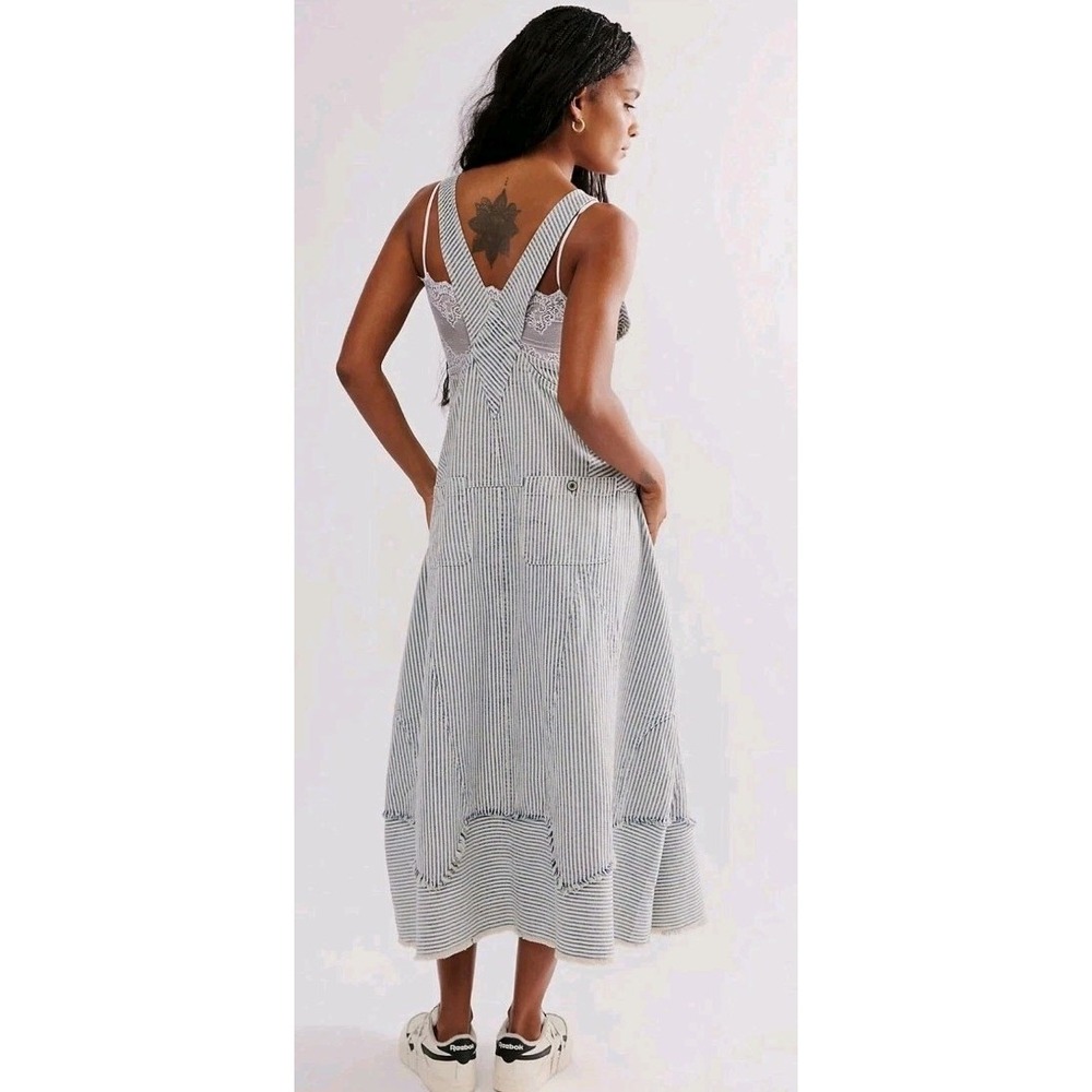 Free People Bendita Midi Dress Sz L Button Denim Womans Beach Cottage Pockets - Picture 2 of 14